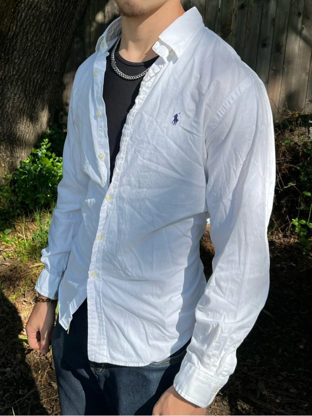 Ralph Lauren White Button-Down Shirt MEN CUSTOM FIT Navy Polo Logo long sleeve - Picture 5 of 10
